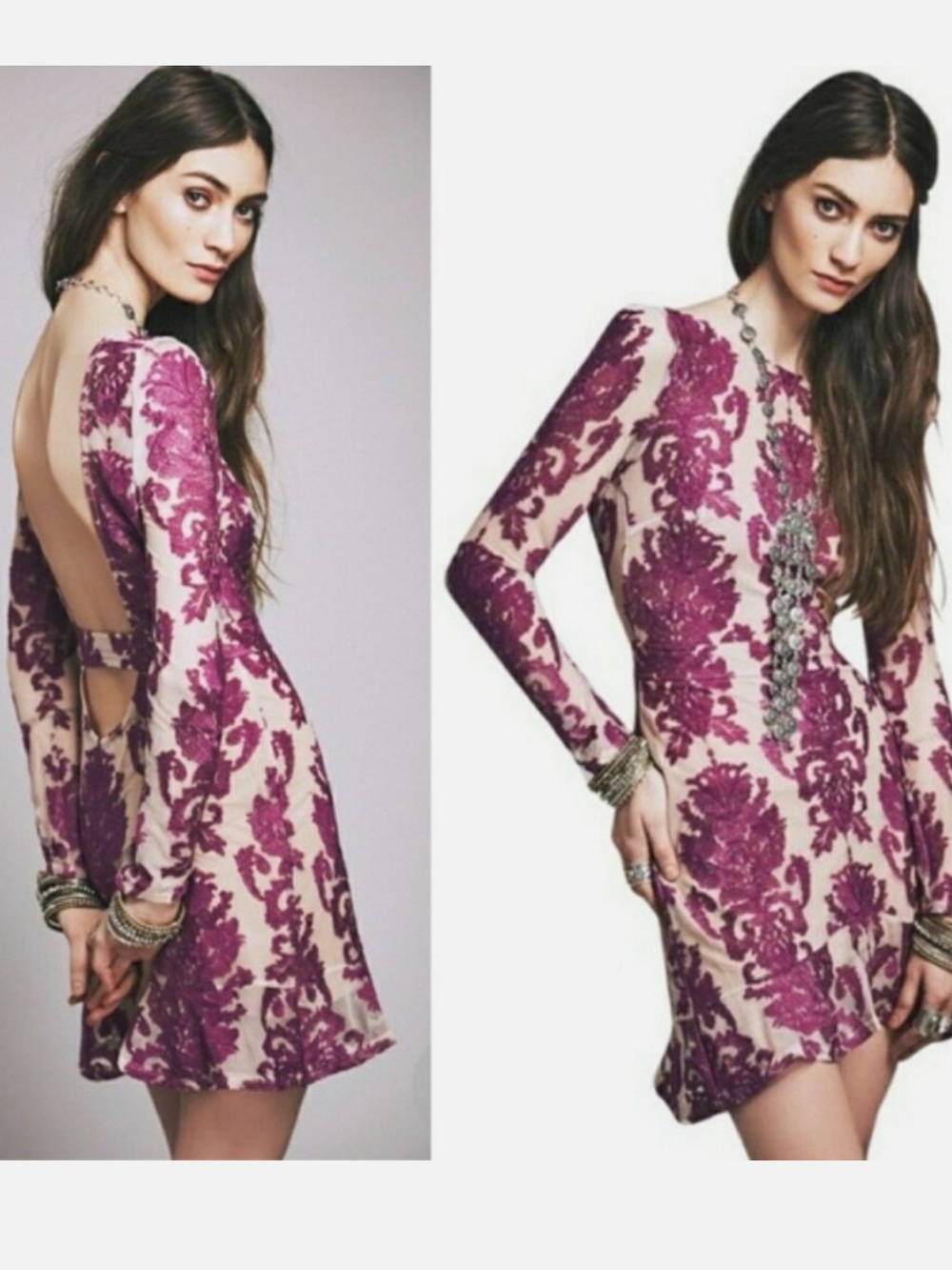 For Love & Lemons Night To Remember Dress Purple Embroidered Damask XS